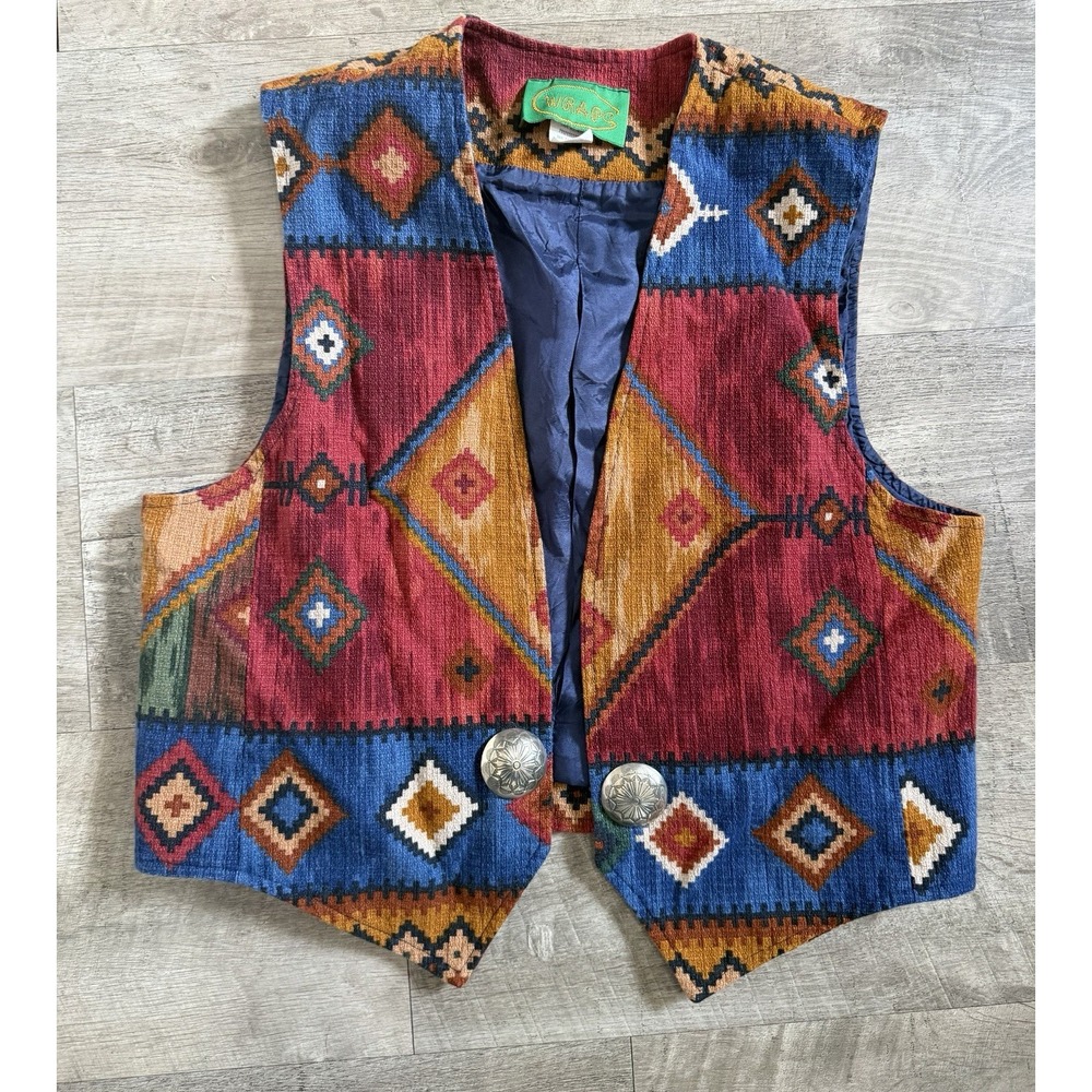 Vintage 90s Wraps Southwestern Native Buffalo Tapestry Vest XL  USA Made